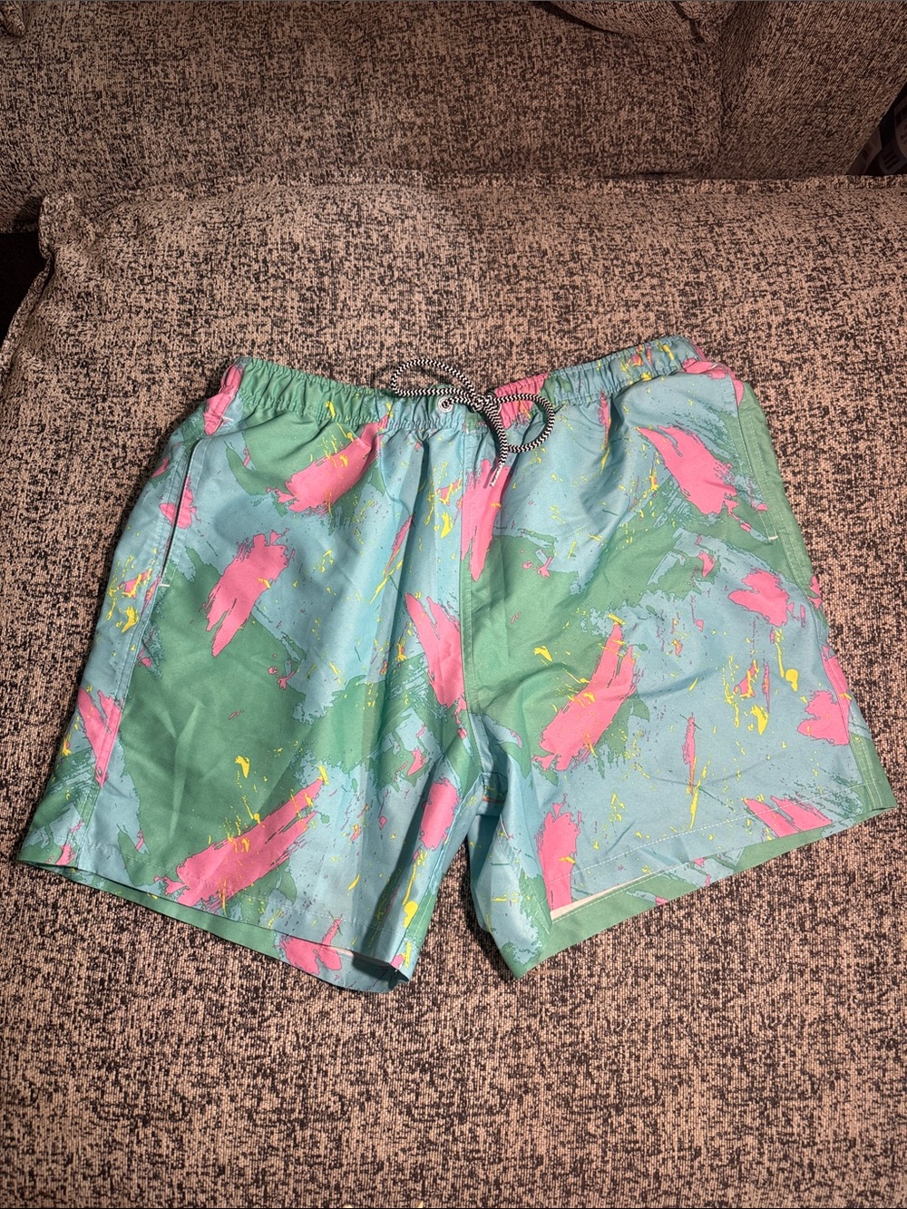 Men's Boardies Aqua Paint Splash Swim Trunks - Turquoise & Pink Size L